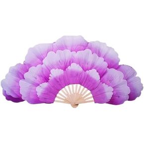 Peony Flower Dancing Fan Large Half Foldable Dancing Fan 1Pair Double-Sided Peony Flower Hand Fan Square Silk Dance Fan Performance Props for Dancing Club in Kuwait