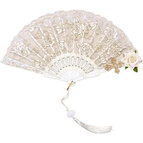 Halloween Hand Fans Lace Fan Dance Hand Fan Decorative Folding Fans Lace Rose Folding Fan Props for Photography Spanish Large Folding Fan for Women in Kuwait