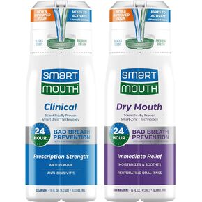 SmartMouth Clinical & Dry Mouth Zinc Activated Mouthwash Bundle - Healthy Gum Support & Immediate Dry Mouth Relief - Instant Fresh Breath - Sugar, Gluten, & Alcohol-Free - Mint - 16 fl oz Each in Kuwait