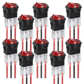 10 قطع 12 فولت أحمر LED مجموعة مفاتيح الروك الدائرية، 2 دبوس 2 موضع SPST تشغيل/إيقاف تبديل مع خيوط مسبقة السلكية، تصنيف 6A/250V 10A/125V، للسيارة والقارب والبحرية وRV in Kuwait