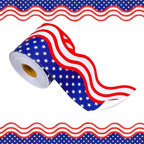 32ft Veterans Day Patriotic Bulletin Board Borders Stars and Stripes Die-Cut Bulletin Board Trims Self Adhesive Scalloped Borders Decorations Stickers for School Classroom Office Chalkboard in Saudi Arabia