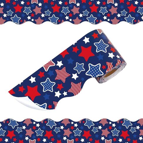 32ft Veterans Day Patriotic Bulletin Board Borders Stars and Stripes Die-Cut Bulletin Board Trims Self Adhesive Scalloped Borders Decorations Stickers for School Classroom Office Chalkboard in Saudi Arabia