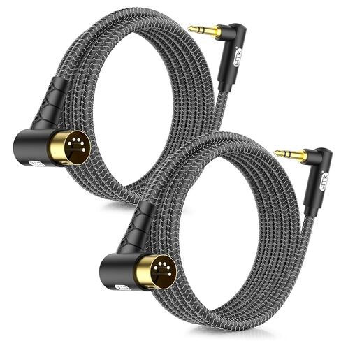 كابل MIDI مزدوج بزاوية 90 درجة من EMK، حزمة من قطعتين، 3.5 مم TRS إلى 5-Pin DIN، موصلات الزاوية اليمنى للموالفة/لوحة المفاتيح/وحدة التحكم (4 أقدام/1.2 متر) in Saudi Arabia