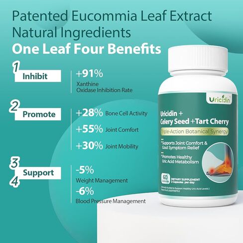 Natural Purge Uric Acid Flush, Support Uric Acid Cleanse and Balance, Joints and Mobility, Tart Cherry, Celery Seed and Eucommia Leaf Extract, Feet and Joint Support Supplement, 60 Capsules in Saudi Arabia