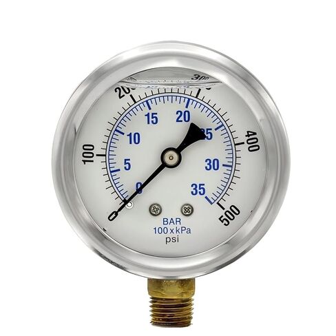 مقياس ضغط سفلي مملوء بالسائل 1/4 بوصة ذكر NPT مع قرص 2.5 بوصة - 0-500PSI - للأنظمة الهيدروليكية والهوائية التجارية أو الصناعية - استبدال مقياس الضاغط in Saudi Arabia