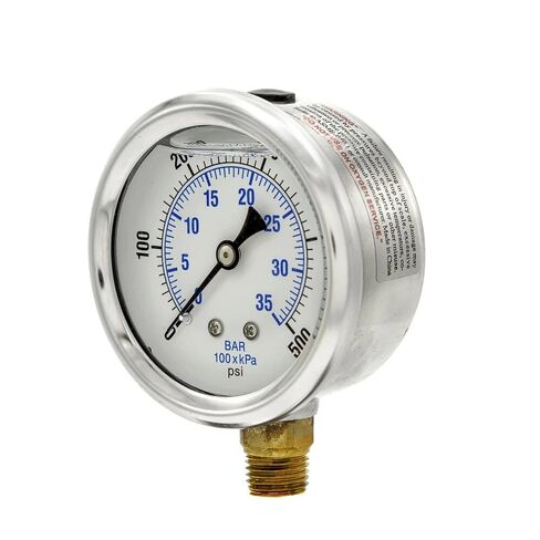 مقياس ضغط سفلي مملوء بالسائل 1/4 بوصة ذكر NPT مع قرص 2.5 بوصة - 0-500PSI - للأنظمة الهيدروليكية والهوائية التجارية أو الصناعية - استبدال مقياس الضاغط in Saudi Arabia