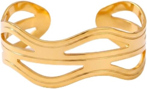 Arm Cuff for Women | Gold Plated Chunky Wide Bracelet | Hinged Open Bangle for Daily Outfits in Saudi Arabia