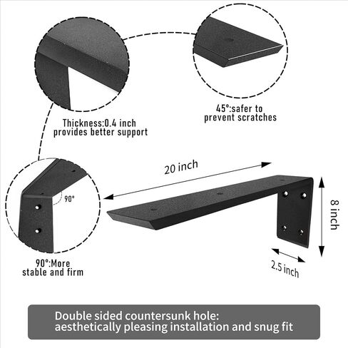 كونترتوب L بين قوسين 20 بوصة الثقيلة الجرانيت كونترتوب قوس 0.4 بوصة سميكة 20 "× 8" × 2.5 "أقواس دعم كونترتوب المخفية للكوارتز / الجرانيت / الخشب / الخرسانة / كونترتوب صفح (2pack) in Kuwait