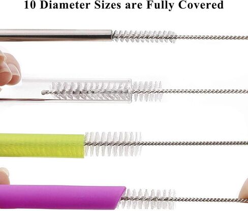 8-Inch Stainless Steel Straw Cleaner Brush Set - 10 Sizes (0.08" to 1") for Deep Cleaning Reusable Straws, Test Tubes, Coffee Stirrers, Narrow Bottles in Saudi Arabia