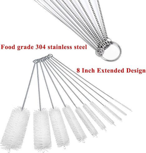 8-Inch Stainless Steel Straw Cleaner Brush Set - 10 Sizes (0.08" to 1") for Deep Cleaning Reusable Straws, Test Tubes, Coffee Stirrers, Narrow Bottles in Saudi Arabia