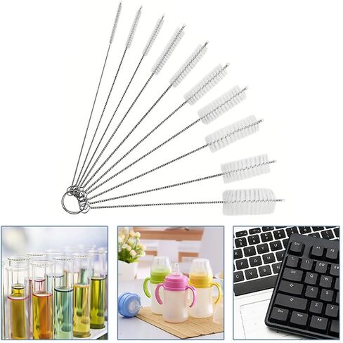 8-Inch Stainless Steel Straw Cleaner Brush Set - 10 Sizes (0.08" to 1") for Deep Cleaning Reusable Straws, Test Tubes, Coffee Stirrers, Narrow Bottles in Saudi Arabia