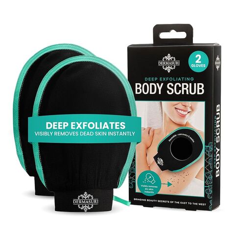 Dermasuri - قفاز تقشير عميق للاستحمام - قفازات تنظيف الجسم - مقشر منظف البشرة الكوري - علاج تلميع الجلد الميت - مزيل فرك التقرن البيلاريس - (عبوتان) in Kuwait