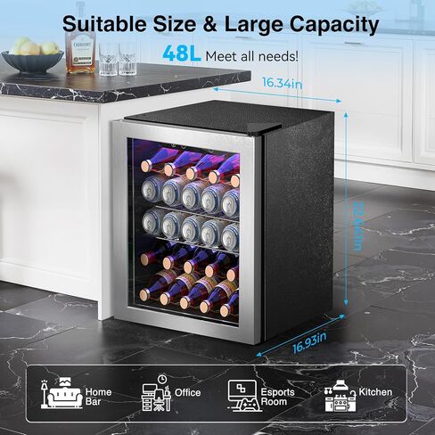 Kismile Mini Refrigerator Cooler 48L Beverage Fridge for 16 Bottle 68 Can,1.7 Cu.Ft Drink Fridge with Seamless Outer Frame,Electronic Temperature Control for Home/Bar/Office 40-61℉,Silver in Saudi Arabia