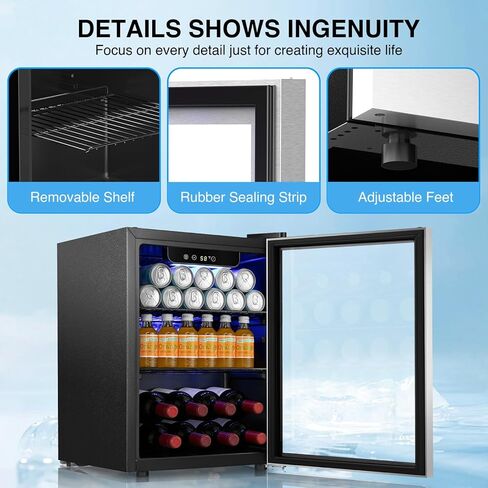 Kismile Mini Refrigerator Cooler 48L Beverage Fridge for 16 Bottle 68 Can,1.7 Cu.Ft Drink Fridge with Seamless Outer Frame,Electronic Temperature Control for Home/Bar/Office 40-61℉,Silver in Saudi Arabia