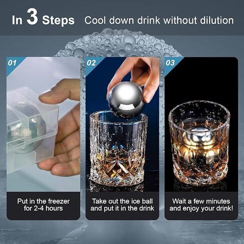 2Pcs XL Stainless Steel Whiskey Balls, Metal Reusable Ice Cubes, 2.2"/55mm Round Ice Balls for Whiskey Beverage Chiller Stones Rocks, Gifts for Men Husband Birthday in Saudi Arabia
