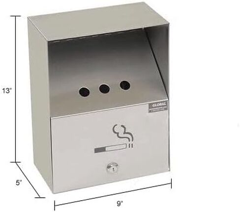 Global Industrial Stainless Steel Wall Mount Outdoor Ashtray, 9" W x 5" D x 13" H, Weather and Fire Resistant, 1 Gallon Capacity, Holds Over 700 Butts in Saudi Arabia