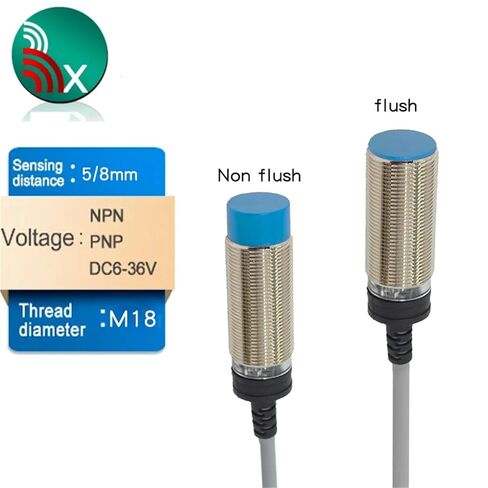 مستشعر مفتاح القرب الاستقرائي M18، مخرج تناظري NPN PNP 12-24VDC كابل معدني غير متدفق بطول 2 متر، قطعة واحدة (PNP NO) in Kuwait
