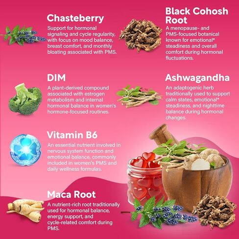 Menopause Supplements for Women, Hormone Balance & PMS Relief Gummies, with DIM, Vitamin B6, Chasteberry & Black Cohosh, Hormone Harmony Supports Hot Flashes | Night Sweats | Mood* Swings, 120 Gummies in Saudi Arabia