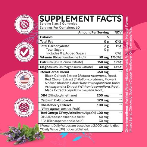 Menopause Supplements for Women, Hormone Balance & PMS Relief Gummies, with DIM, Vitamin B6, Chasteberry & Black Cohosh, Hormone Harmony Supports Hot Flashes | Night Sweats | Mood* Swings, 120 Gummies in Saudi Arabia