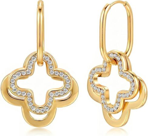 18K Gold Plated Clover Earrings for Women,Hoop Drop Dangle Earrings, Trendy Gold Jewelry Christmas & Valentine's Day Gifts for Women in Saudi Arabia