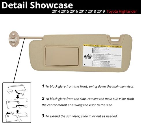 واقي من الشمس يناسب 2014-2019 Toyota Highlander الجانب الأيسر للسائق مع استبدال الضوء # 74320-0E074-B0 رمادي in Kuwait