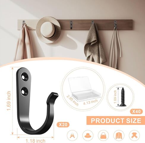 BREYDROK 20PCS Heavy Duty Metal Coat Hooks for Wall, Single Prong Hanging Hooks with 40 Screws for Towels, Backpacks, Hats & Dog Leashes in Saudi Arabia