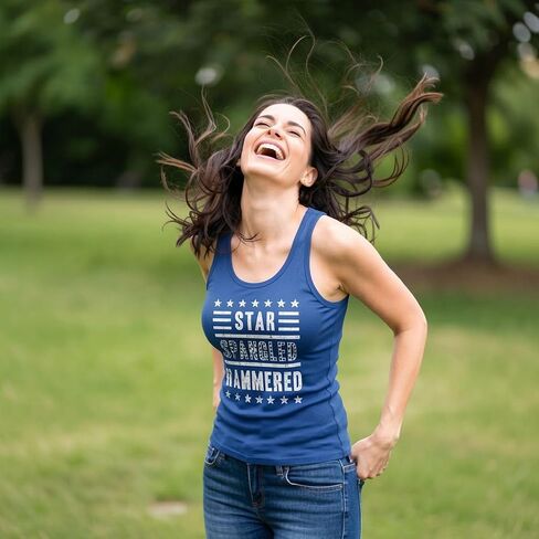 Womens Star Spangled Hammered Funny Workout Shirts Sleeveless Ladies Fitness Tank Top in Saudi Arabia