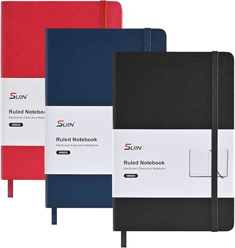 SUIN Lined Journal Notebooks for Work, School & Journaling – Black Hardcover, Medium 5.6 x 8 in, 160 Pages, 100 GSM Thick Paper for Note Taking & Writing (Black/Blue/Green-3Pack) in Kuwait