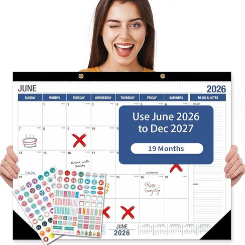 تقويم مكتب 2026 كبير 22 بوصة × 17 بوصة، تقويم حائط Ougesi 2026-2027 يغطي يناير 2026 - يونيو 2027، اللوازم المكتبية التقويم الشهري لسطح المكتب للمدرسة والمكتب أو هدايا المعلم in Kuwait