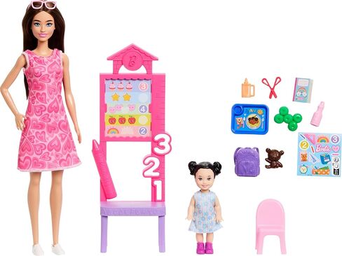 Barbie Careers Teacher Playset with Fashion Doll Wearing Removable Dress, Toddler Small Doll, Classroom Board & Accessories in Saudi Arabia