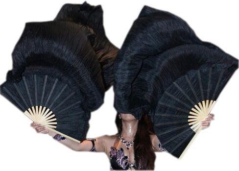 Belly Dance Colorful Veil, 59" (150 cm) Pairs Adjustable Colorful Fan Veil, Worship Praise Spinning Fan Pois (red)(Blackpurplepink) in Kuwait