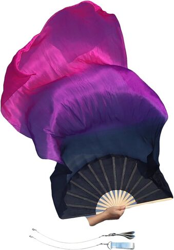 Belly Dance Colorful Veil, 59" (150 cm) Pairs Adjustable Colorful Fan Veil, Worship Praise Spinning Fan Pois (red)(Blackpurplepink) in Kuwait