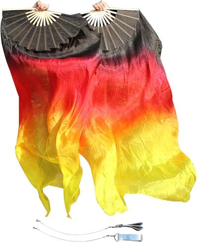 Belly Dance Colorful Veil, 59" (150 cm) Pairs Adjustable Colorful Fan Veil, Worship Praise Spinning Fan Pois (red)(Blackpurplepink) in Kuwait