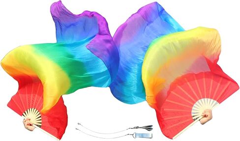 Belly Dance Colorful Veil, 59" (150 cm) Pairs Adjustable Colorful Fan Veil, Worship Praise Spinning Fan Pois (red)(Blackpurplepink) in Kuwait