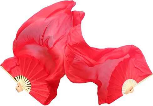 Belly Dance Colorful Veil, 59" (150 cm) Pairs Adjustable Colorful Fan Veil, Worship Praise Spinning Fan Pois (red)(Blackpurplepink) in Kuwait