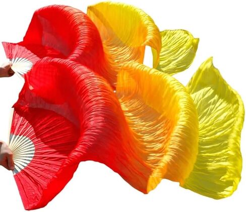 Women 150 * 90cm 1 Pair (Left+Right) Silk Belly Dance Fans Veil Belly Dancing Fans Silk Bamboo Fans Veils Colorful Belly Dancing Fans for Woman Dancer Art Show in Saudi Arabia