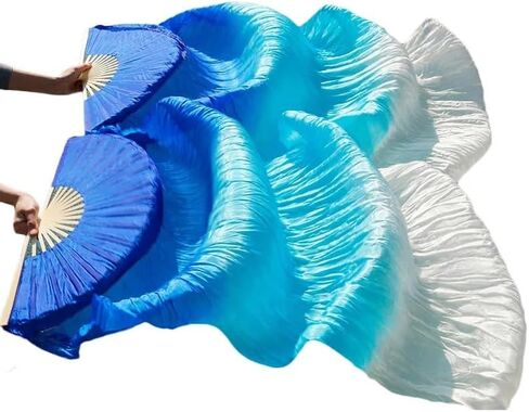 Women 150 * 90cm 1 Pair (Left+Right) Silk Belly Dance Fans Veil Belly Dancing Fans Silk Bamboo Fans Veils Colorful Belly Dancing Fans for Woman Dancer Art Show in Saudi Arabia