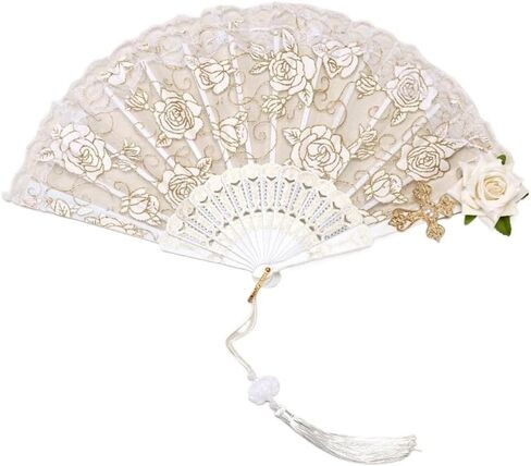 Halloween Hand Fans Lace Fan Dance Hand Fan Decorative Folding Fans Lace Rose Folding Fan Props for Photography Spanish Large Folding Fan for Women in Saudi Arabia