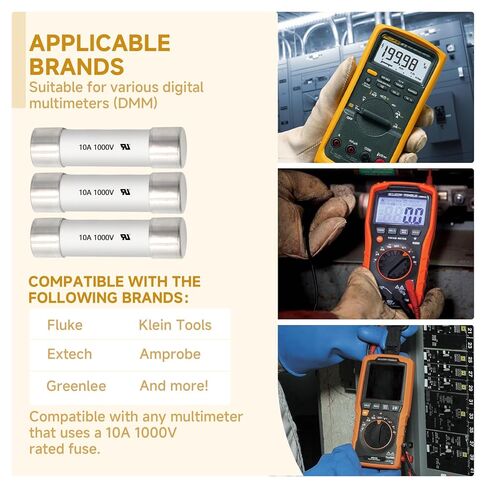 (5 Pack) 10A 30KA 1000V Digital multimeter Ceramic Fuse 10x38mm High-Voltage Fast Blow fuses Brass Nickel Plated Fuse Suitable for Any Digital multimeter Using in Saudi Arabia