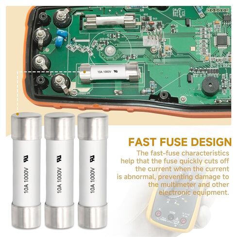(5 Pack) 10A 30KA 1000V Digital multimeter Ceramic Fuse 10x38mm High-Voltage Fast Blow fuses Brass Nickel Plated Fuse Suitable for Any Digital multimeter Using in Saudi Arabia