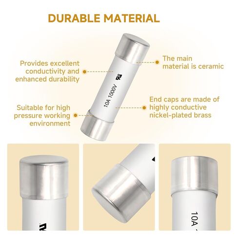 (5 Pack) 10A 30KA 1000V Digital multimeter Ceramic Fuse 10x38mm High-Voltage Fast Blow fuses Brass Nickel Plated Fuse Suitable for Any Digital multimeter Using in Saudi Arabia