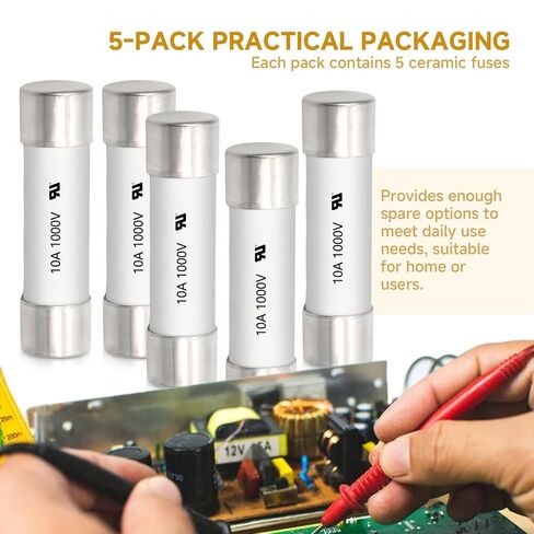(5 Pack) 10A 30KA 1000V Digital multimeter Ceramic Fuse 10x38mm High-Voltage Fast Blow fuses Brass Nickel Plated Fuse Suitable for Any Digital multimeter Using in Saudi Arabia