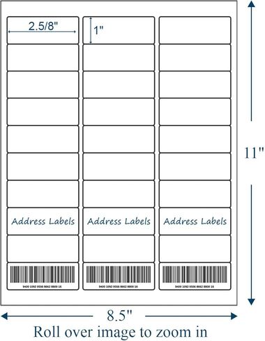 (100 Sheets, 3000 Labels) Sticker Paper, 1" x 2 5/8" Shipping Address Labels, 30 Per Page Self Adhesive Mailing Label for Laser and Inkjet Printers in Kuwait