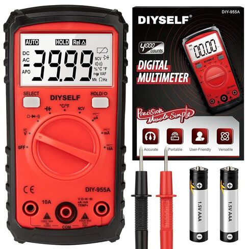 DIYSELF Multimeter, 4000 Counts Auto-Ranging Multimeter Tester, Non-Contact Volt Meter, Digital Multimeter for DC/AC Voltage, Capacitance, Resistance, Continuity, Voltage Meter, Capacitor Tester in Saudi Arabia