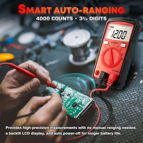 DIYSELF Multimeter, 4000 Counts Auto-Ranging Multimeter Tester, Non-Contact Volt Meter, Digital Multimeter for DC/AC Voltage, Capacitance, Resistance, Continuity, Voltage Meter, Capacitor Tester in Saudi Arabia