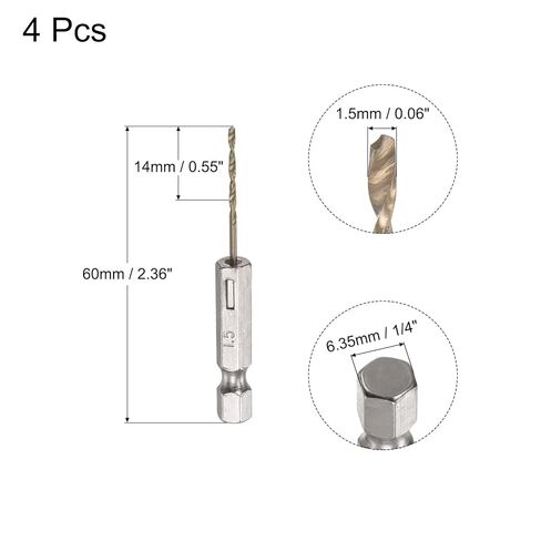 4 Pcs High Speed Steel Hex Shank Twist Drill Bit, 1.5mm Drilling Dia with 1/4 Inch Hex Shank 60mm Length in Saudi Arabia