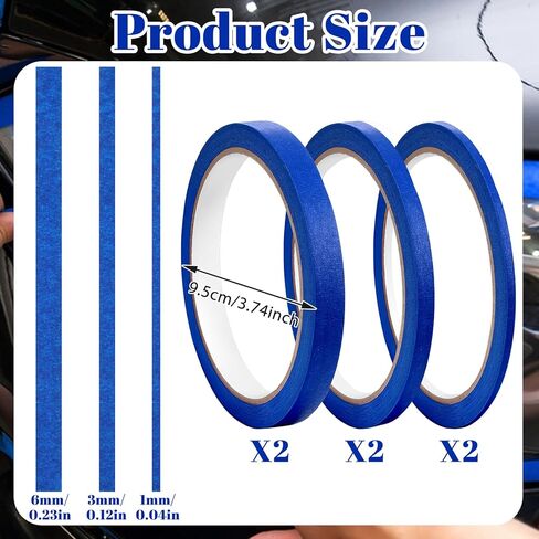 6 Pcs Pinstriping Masking Tape Masking Tape Thin Painters Tapes Narrow Finishing Maskings Tapes Low Tack High Temperature Easy Removal for Automotive Car Paint (1/8 Inch, 1/4 Inch，3/8 Inch) Blue in Saudi Arabia