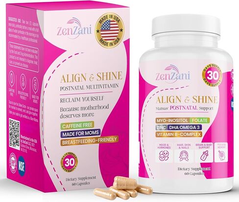 Align & Shine Postnatal Vitamins for Women - DHA, Iron, Folate, Vitamin B12 & Myo-Inositol | Postpartum Recovery - Breastfeeding Friendly - 1 Month Supply (60 Capsules) in Saudi Arabia