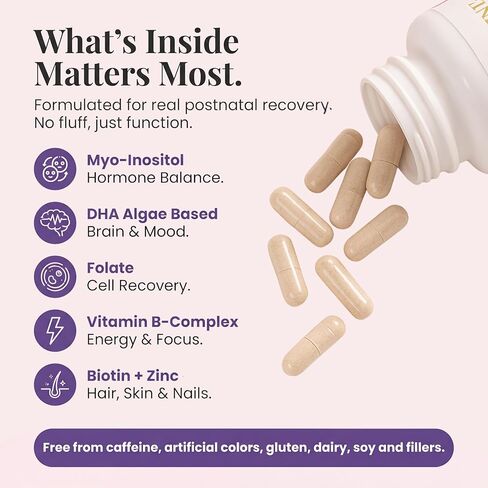 Align & Shine Postnatal Vitamins for Women - DHA, Iron, Folate, Vitamin B12 & Myo-Inositol | Postpartum Recovery - Breastfeeding Friendly - 1 Month Supply (60 Capsules) in Saudi Arabia