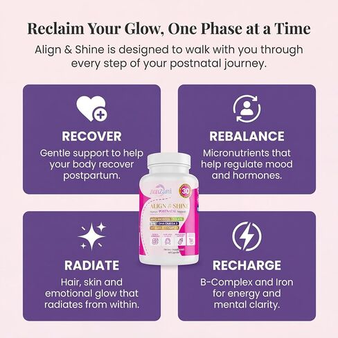 Align & Shine Postnatal Vitamins for Women - DHA, Iron, Folate, Vitamin B12 & Myo-Inositol | Postpartum Recovery - Breastfeeding Friendly - 1 Month Supply (60 Capsules) in Saudi Arabia